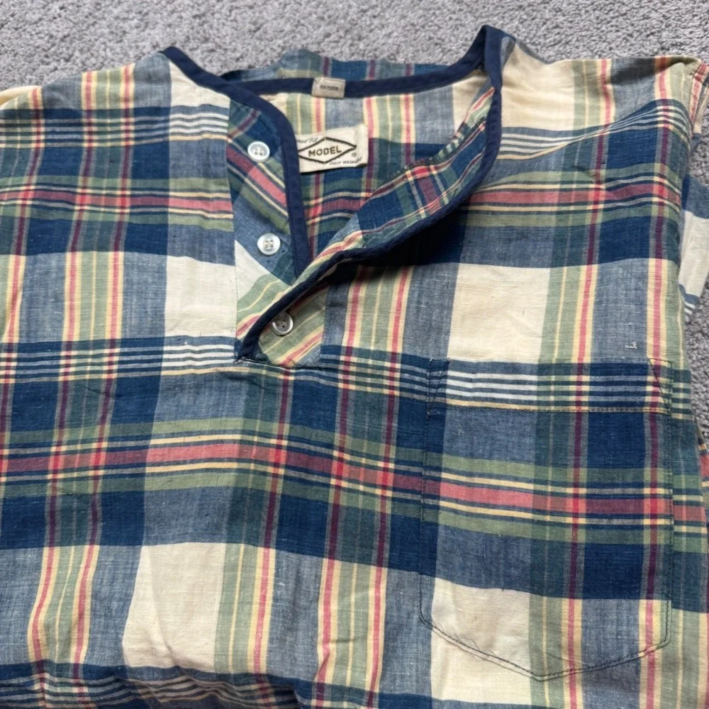 Vintage 1970s MODEL Youth 16 Short Sleeve Henley Plaid Tapered Fit Women's Small - Picture 6 of 6